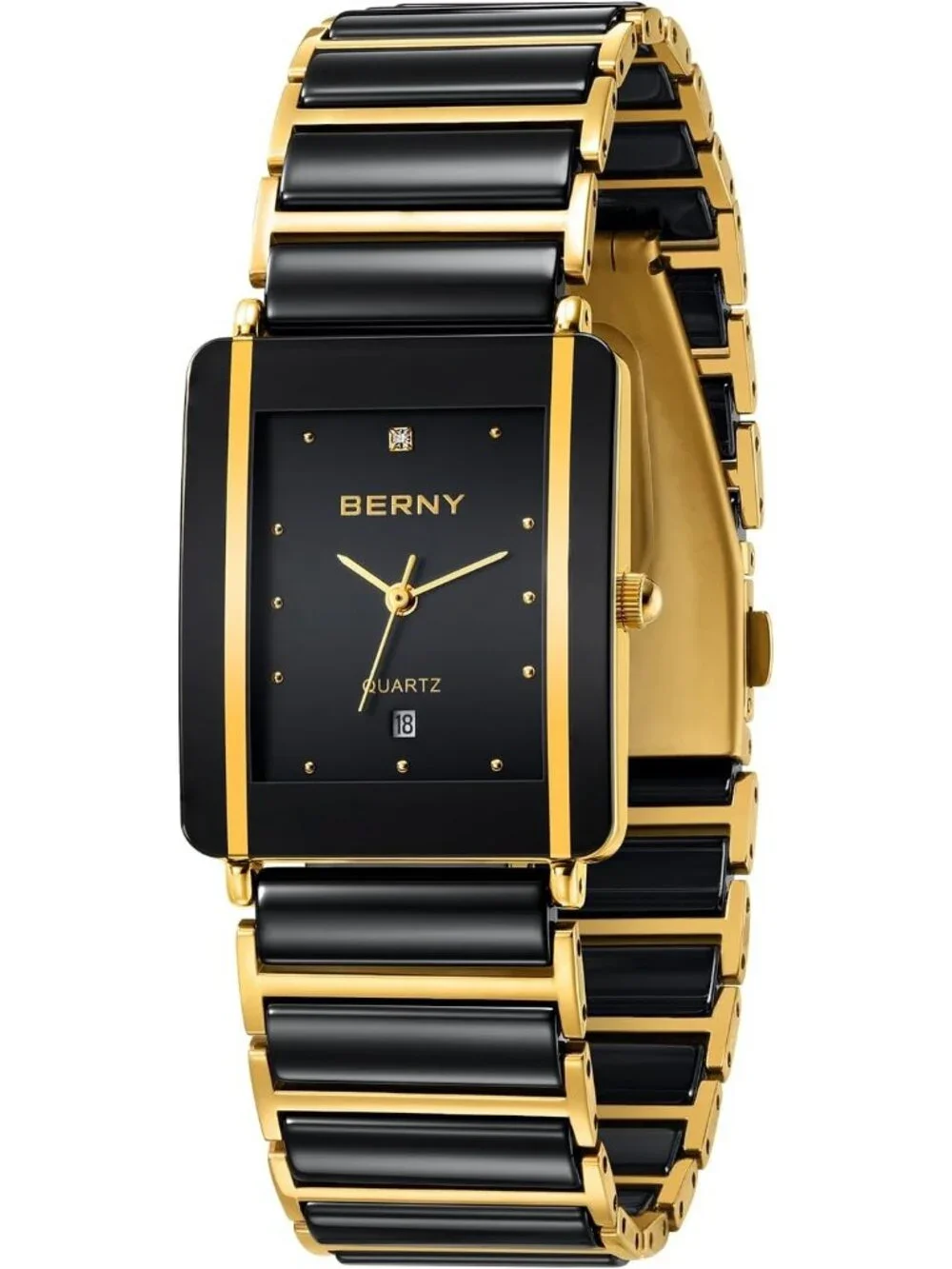 Men’s Black Gold Ceramic Bracelet Quartz Stainless Steel Case Wrist Watches